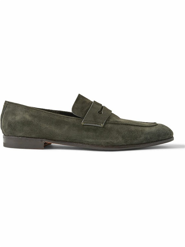 Photo: Zegna - L'Asola Suede Penny Loafers - Green