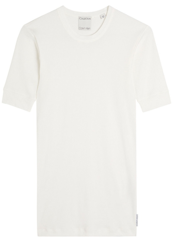 Photo: Calvin Klein Aubriella Ribbed Stretch-cotton T-shirt Off White