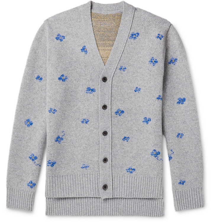 Photo: Ader Error - Oversized Floral-Jacquard Wool Cardigan - Gray