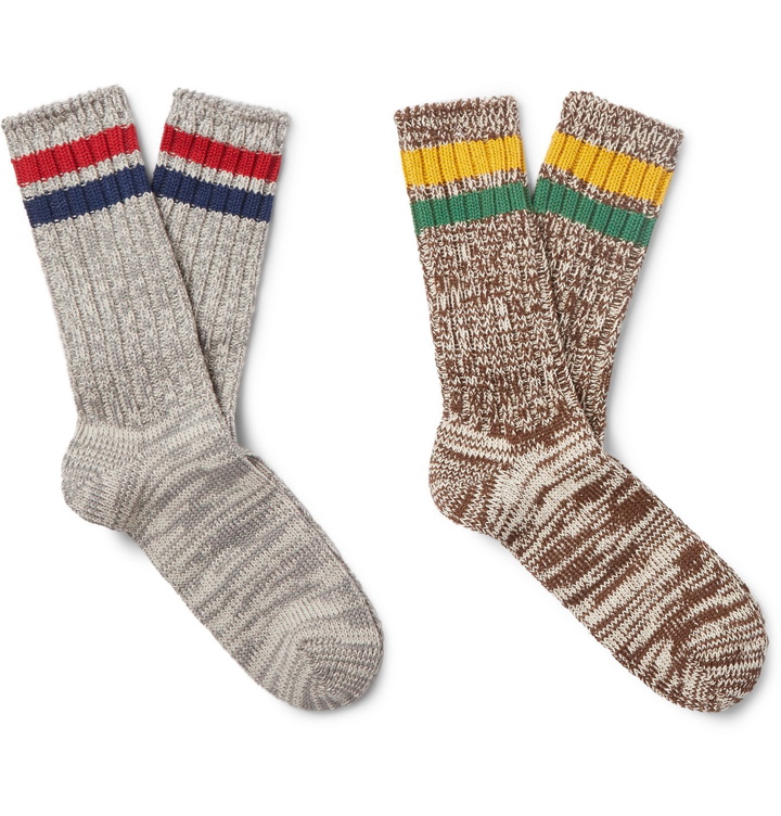 Photo: Anonymous Ism - Two-Pack Striped Mélange Cable-Knit Socks - Multi