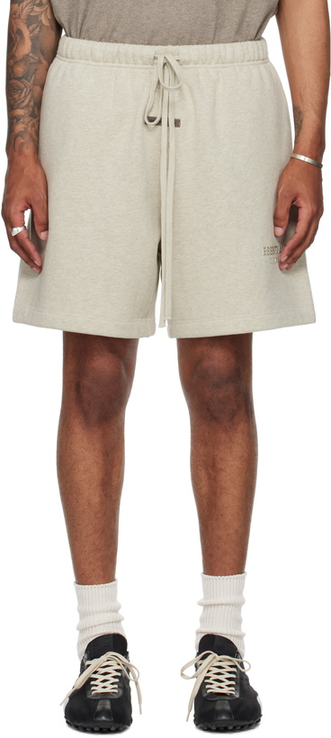 Photo: Fear of God ESSENTIALS Beige Soccer Fleece Shorts