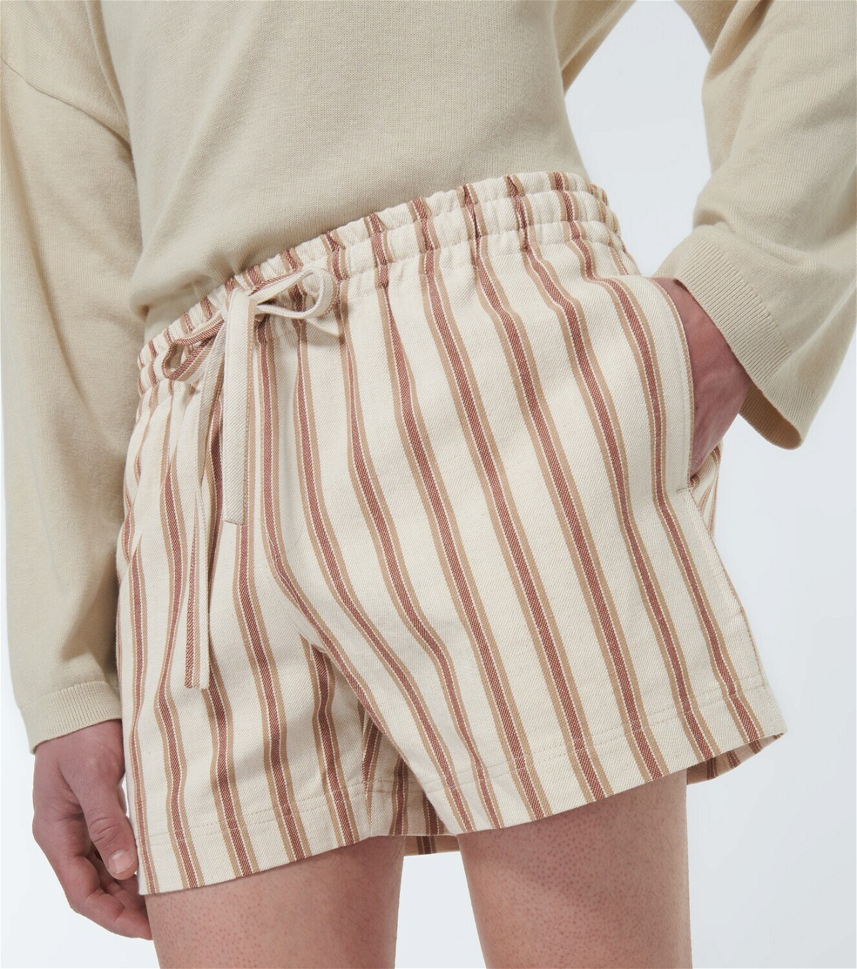 Commas Mocha-stripe cotton-blend shorts