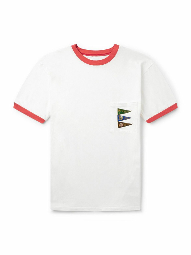 Photo: KAPITAL - Pennant Ringer Logo-Appliquéd Cotton-Jersey T-Shirt - White
