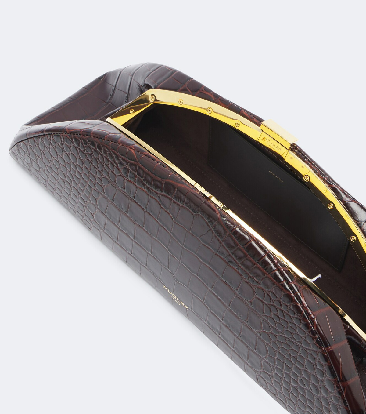 Mugler Lua croc-effect leather clutch