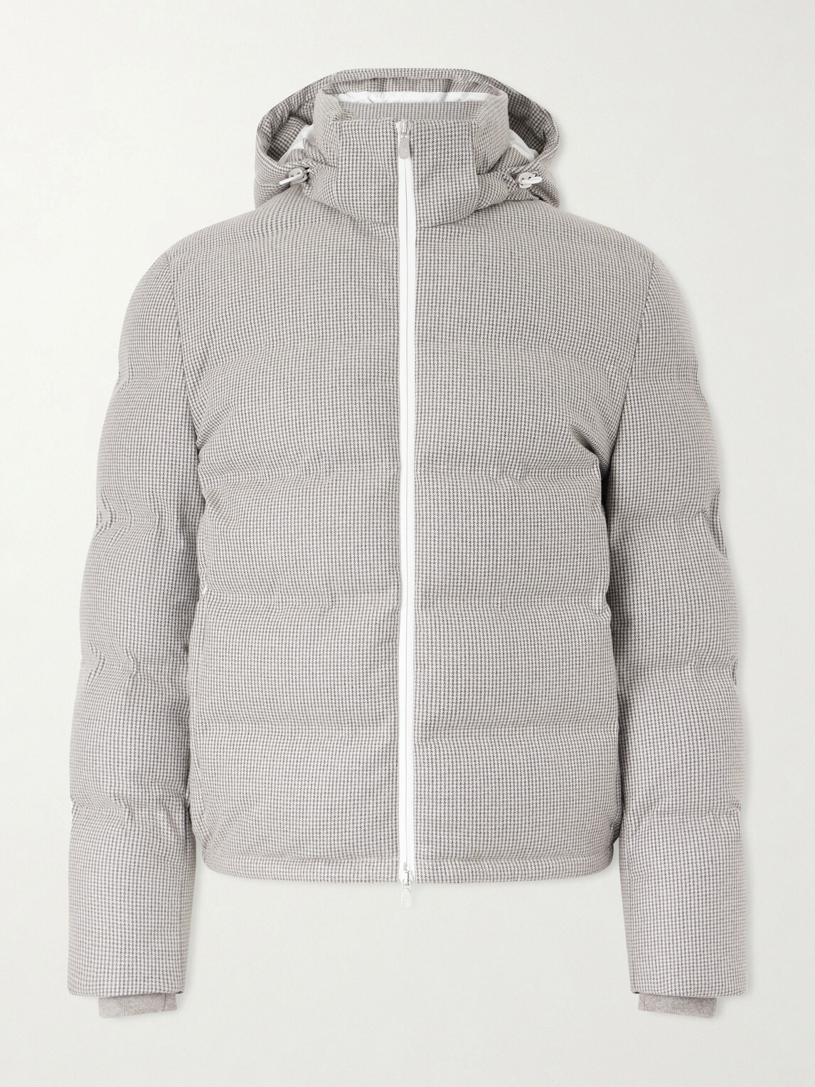 Brunello Cucinelli - Quilted Herringbone Cashmere and Silk-Blend Hooded Down Jacket - Gray