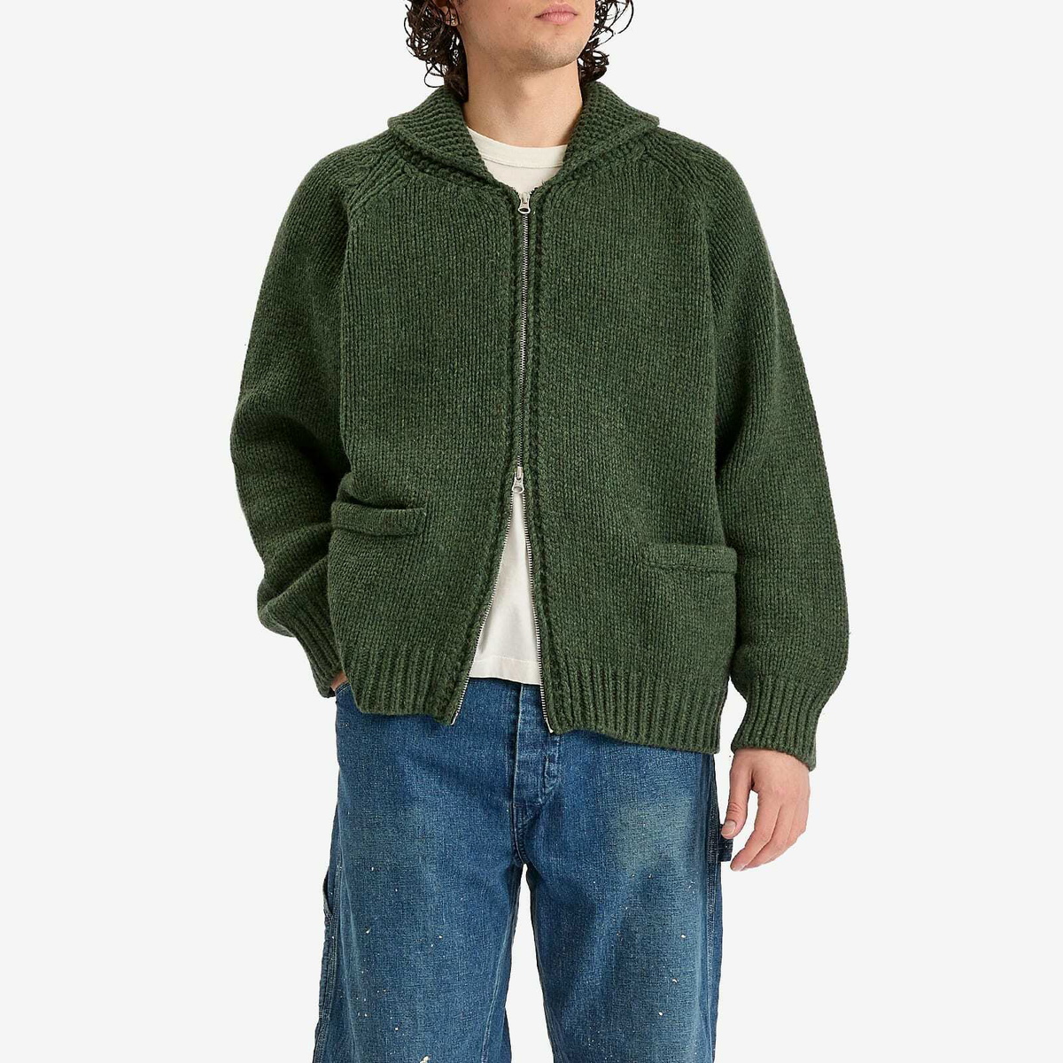 FrizmWORKS Men's Cowichan Zip Up Cardigan in Forest Green FrizmWORKS