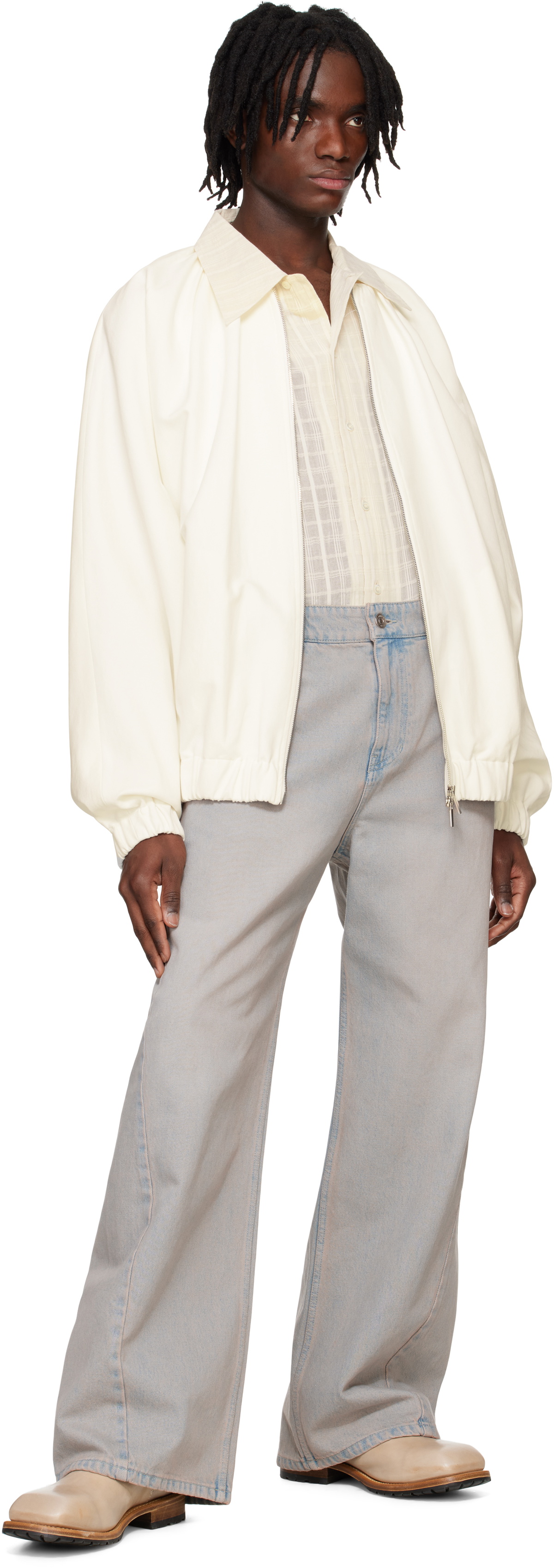 System Beige Twisted Side Seam Denim Jeans