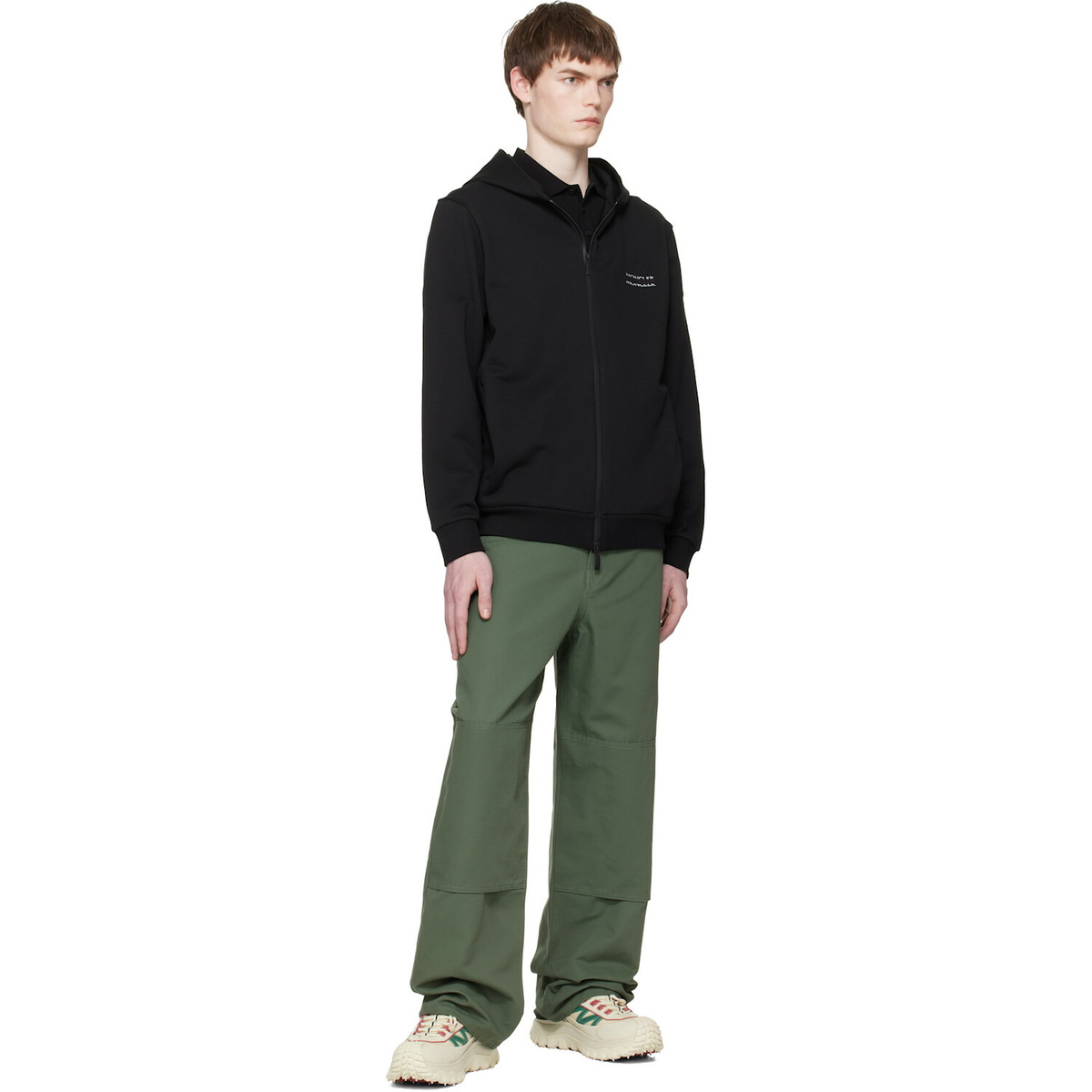 Moncler Black Logo Cotton Fleece Zip-Up Hoodie