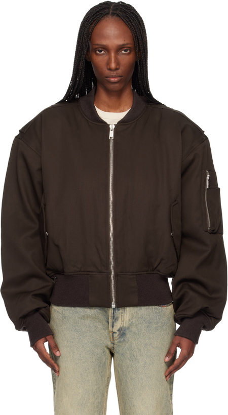 Photo: Entire Studios Brown Cropped Broad Suiting Bomber Jacket