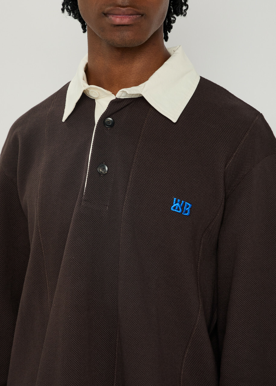 Wales Bonner City Logo Piqué Stretch-cotton Polo Shirt Dark Brown