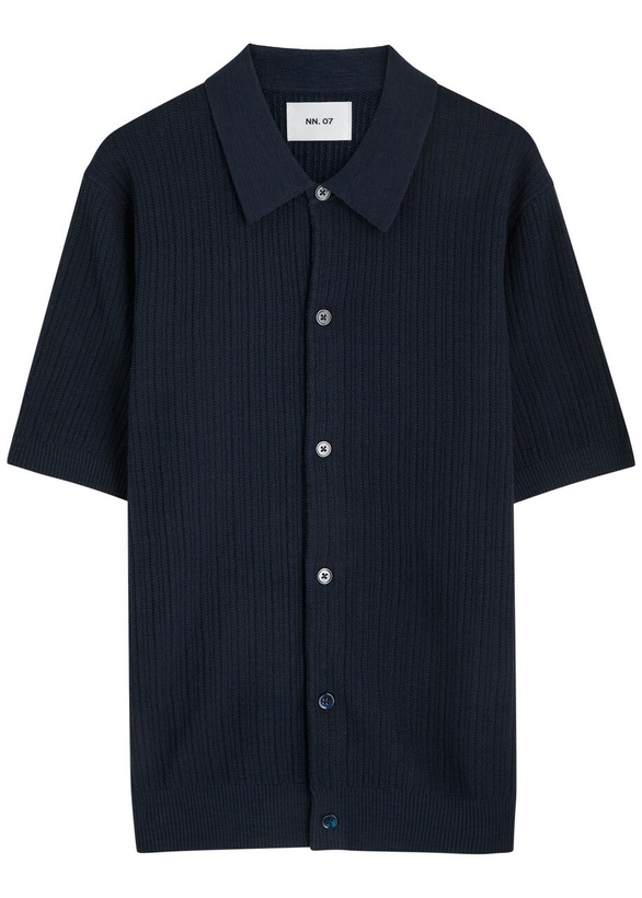 Photo: NN07 Nolan Ribbed Cotton-knit Cardigan Navy