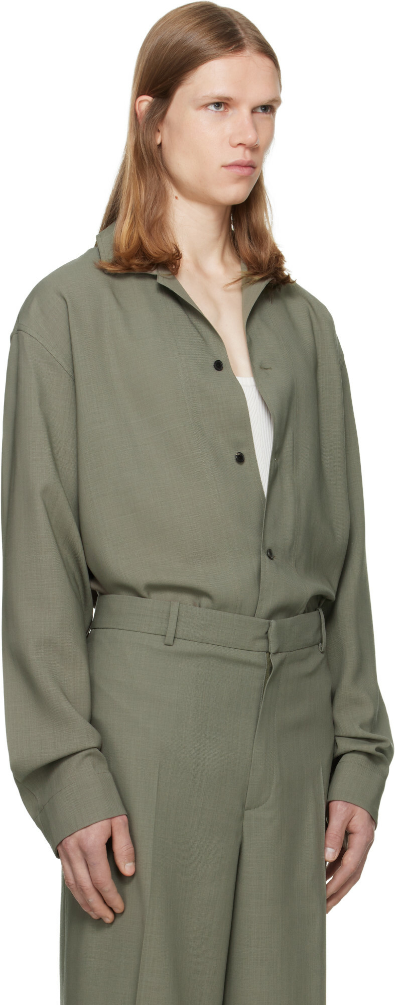 Calvin Klein Collection Taupe Atlas Button-Down Shirt