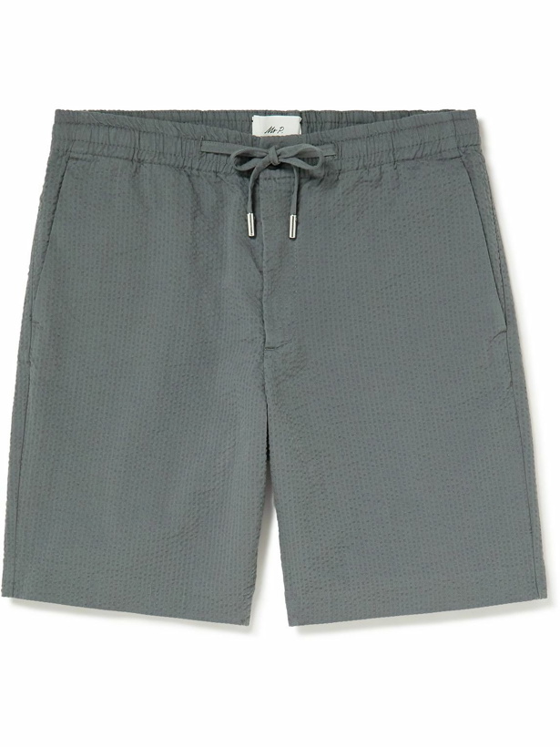 Photo: Mr P. - Straight-Leg Organic Cotton-Seersucker Drawstring Shorts - Gray