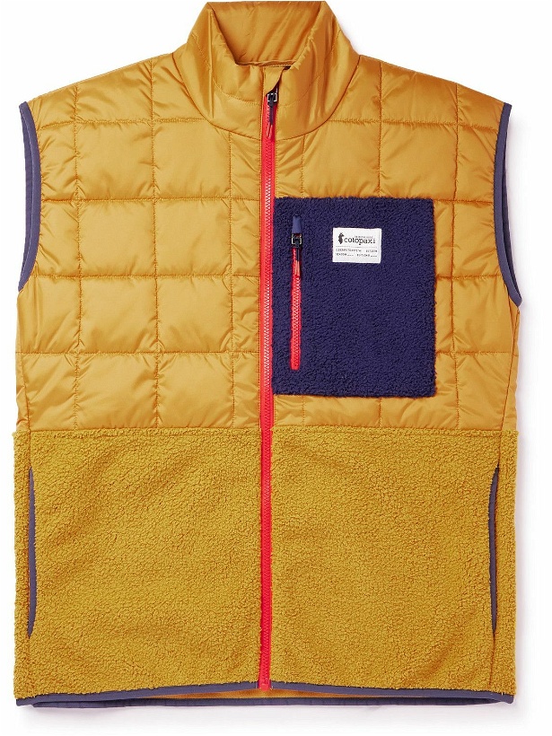 Photo: Cotopaxi - Trico Hybrid Logo-Appliquéd Quilted Recycled-Shell and Fleece Gilet - Yellow
