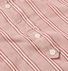 MAN 1924 - Grandad-Collar Striped Cotton and Silk-Blend Half-Placket Shirt - Orange