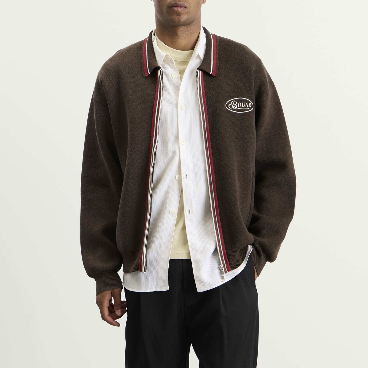 Bound Men's Retro Disc Knit Zip Polo in Brown