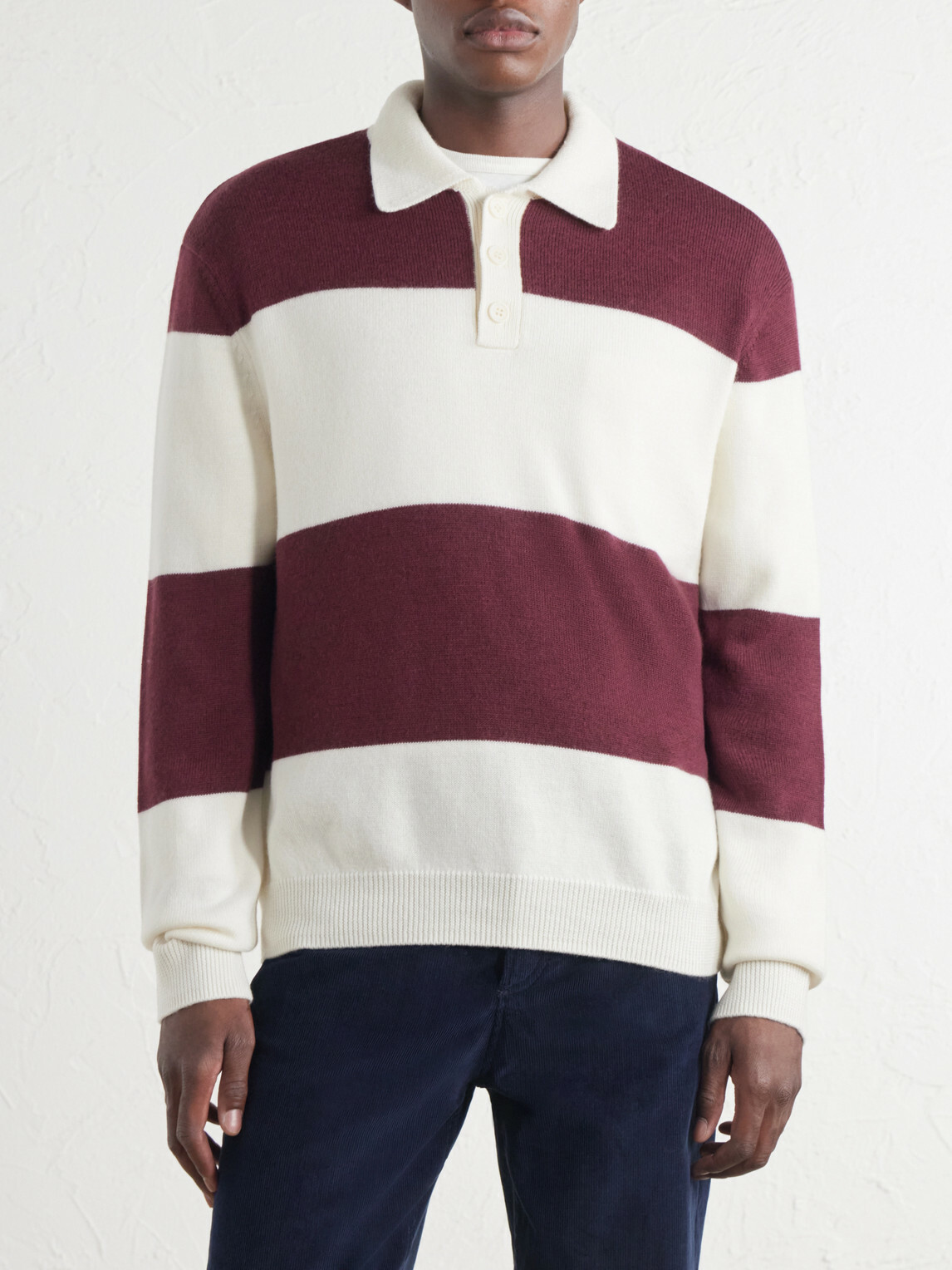 A.P.C. - Logo-Embroidered Striped Virgin Wool Polo Sweater - Burgundy