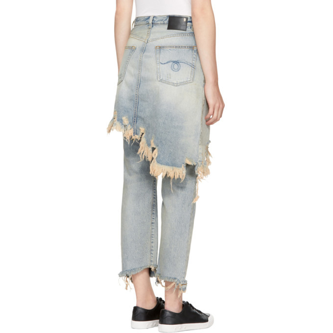 R13 Blue Double Classic Shredded Hem Jeans R13