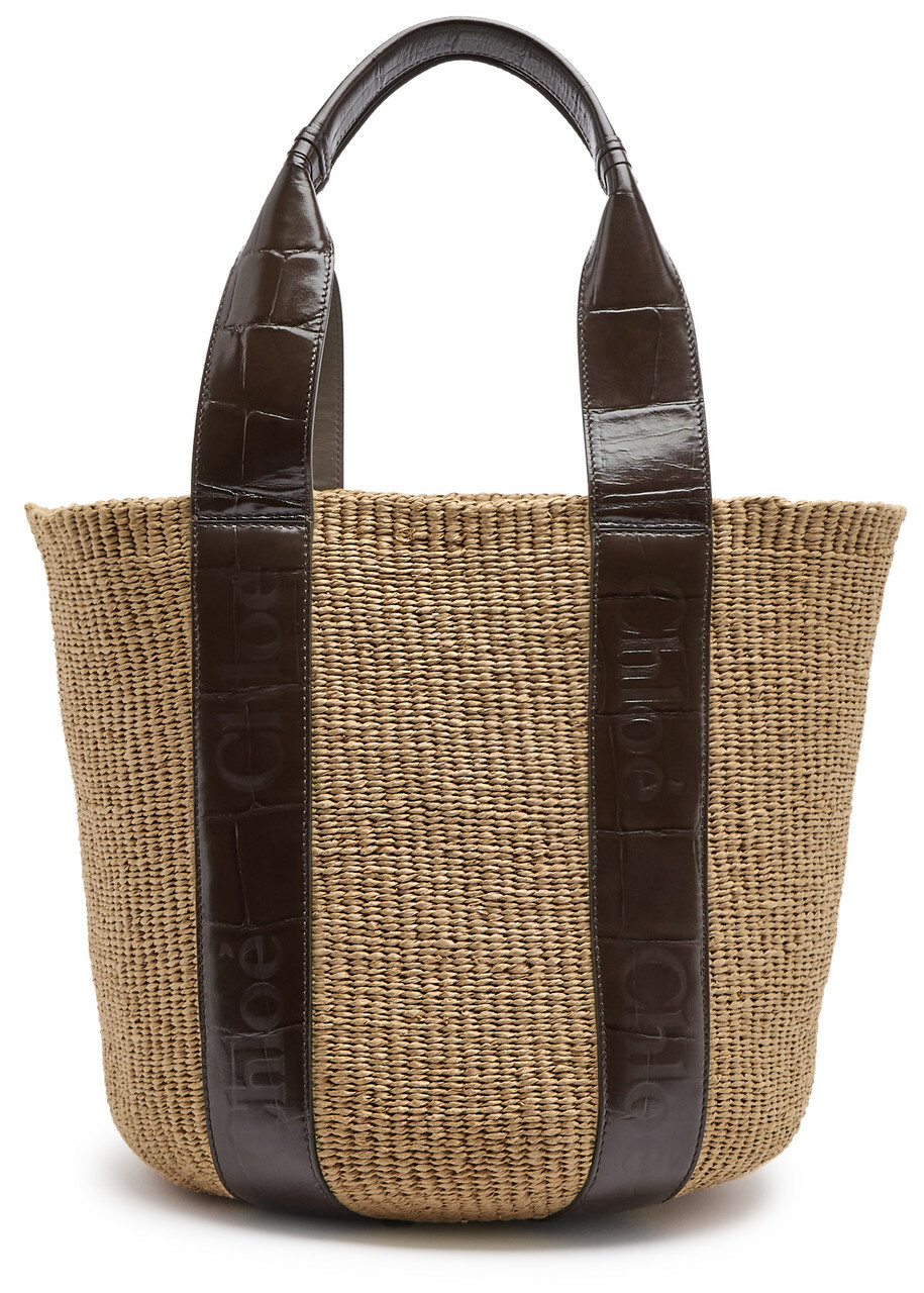 Chloe Sense Leather and Raffia Basket bag - Dark Brown - One