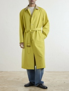 Auralee - Belted Leather-Trimmed Wool-Canvas Trench Coat - Yellow