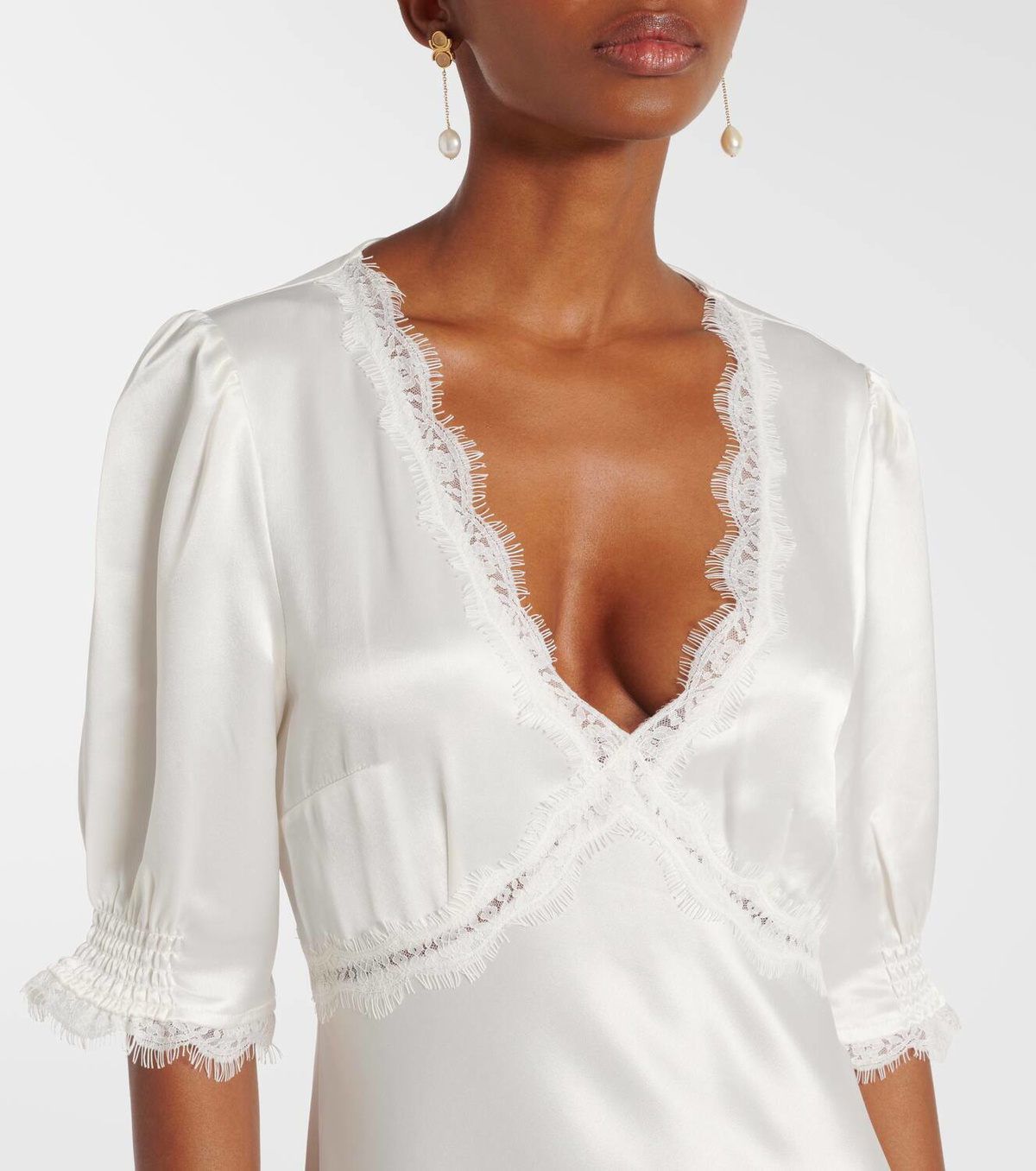 Rixo Annabella lace-trimmed satin maxi dress Rixo Rixo Annabella lace-trimmed satin maxi dress Rixo
