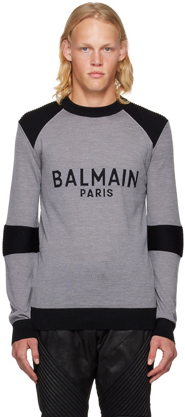 Photo: Balmain Gray Paneled Sweater