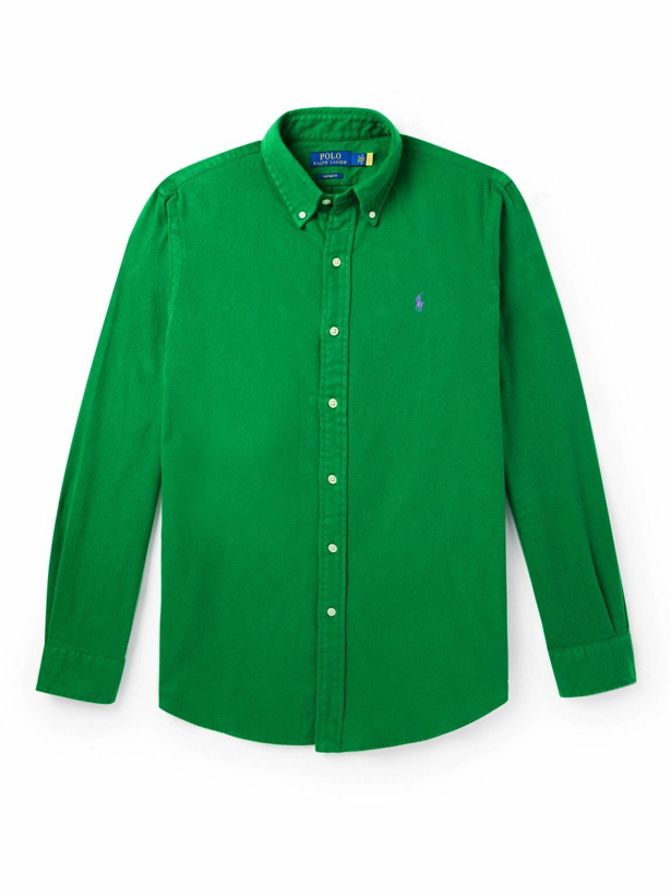 Photo: Polo Ralph Lauren - Button-Down Collar Logo-Embroidered Cotton-Flannel Shirt - Green