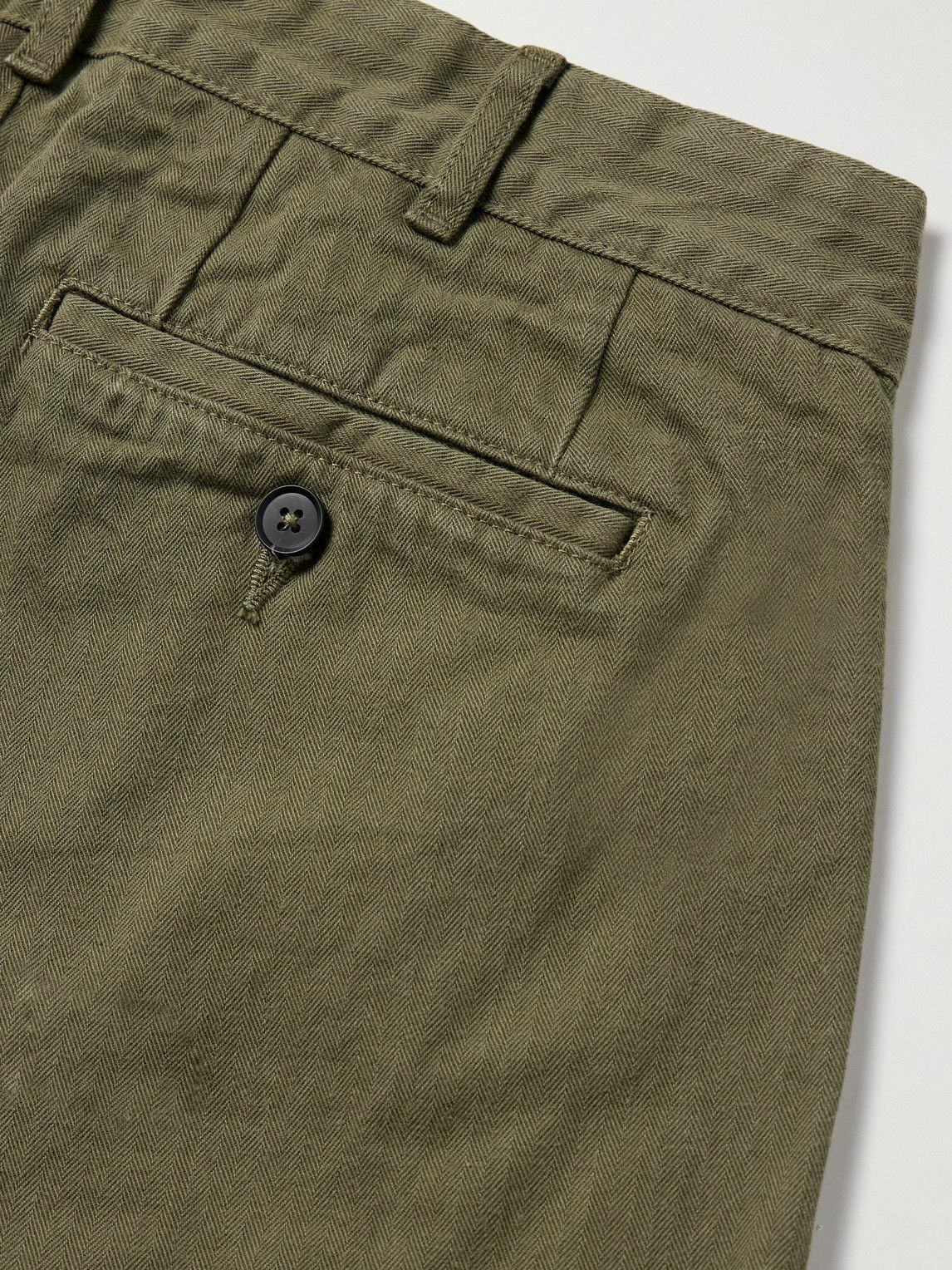 Noah - Straight-Leg Pleated Herringbone Cotton Trousers - Green