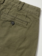 Noah - Straight-Leg Pleated Herringbone Cotton Trousers - Green