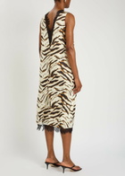Ganni Printed Lace-trim Satin Midi Dress White