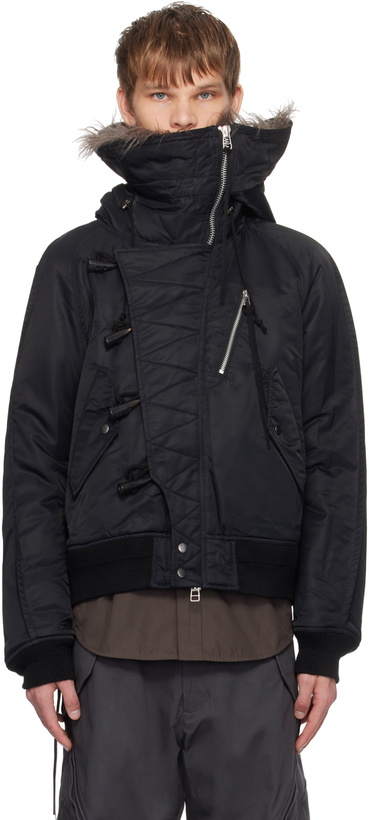 Photo: NVRFRGT Black Curved Zip Bomber Jacket