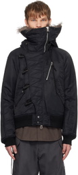 NVRFRGT Black Curved Zip Bomber Jacket