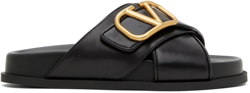 VALENTINO Rockstud Flat Calfskin Sandal - Nero