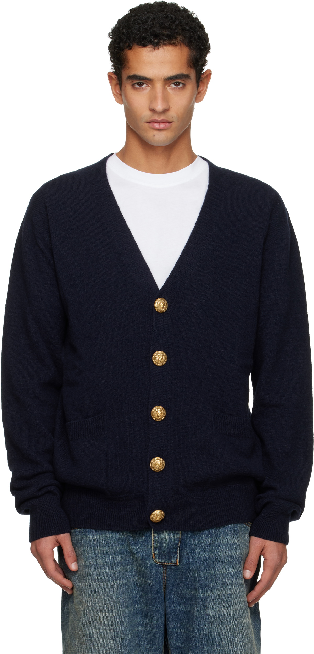 Balmain Navy Eco-Cashmere Cardigan