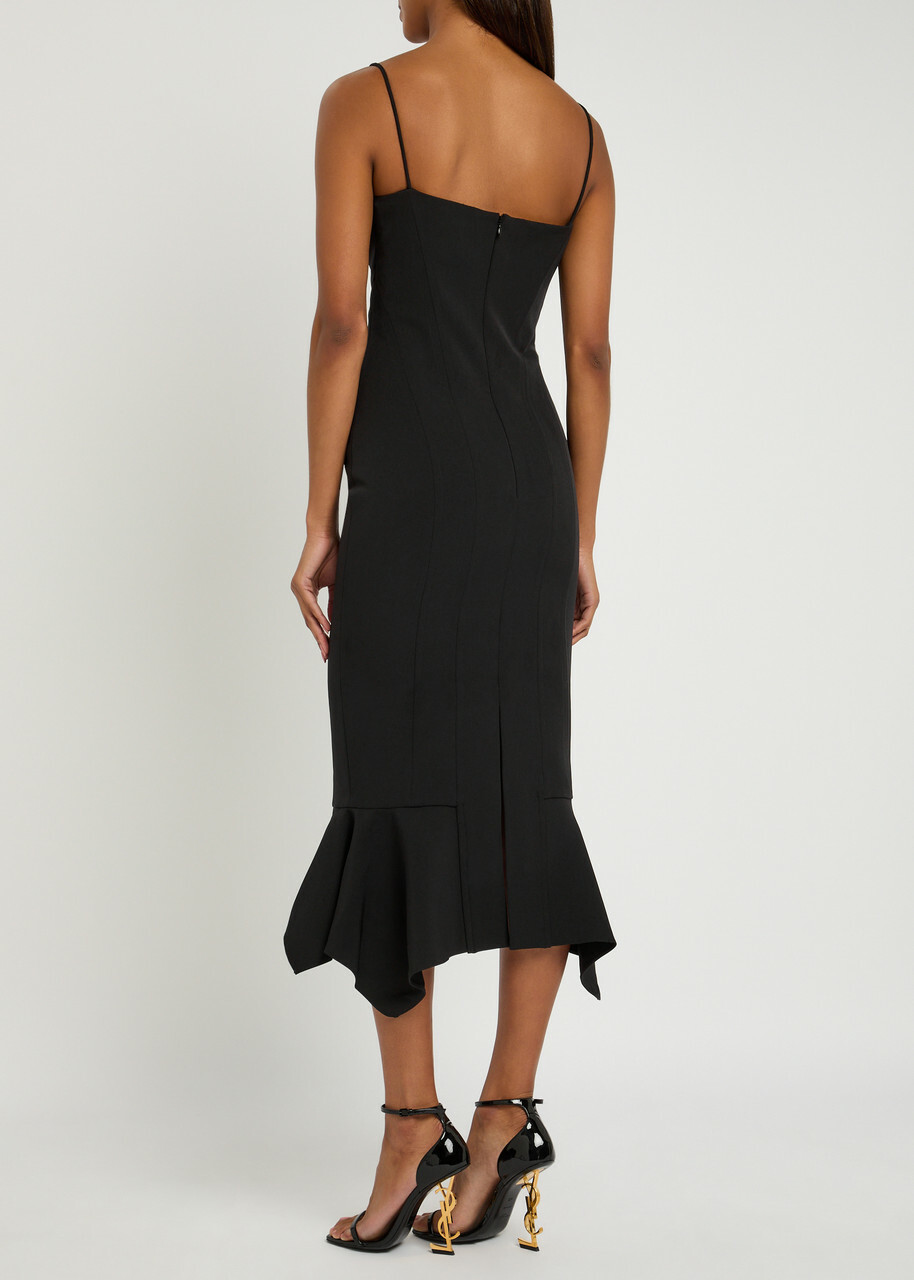 knee length dresses for ladies Fishtail Hem Midi Dress in Black – Roland Mouret main image 0