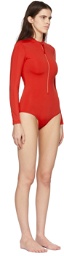 Y-3 Red Long Sleeve One-Piece Swimsuit