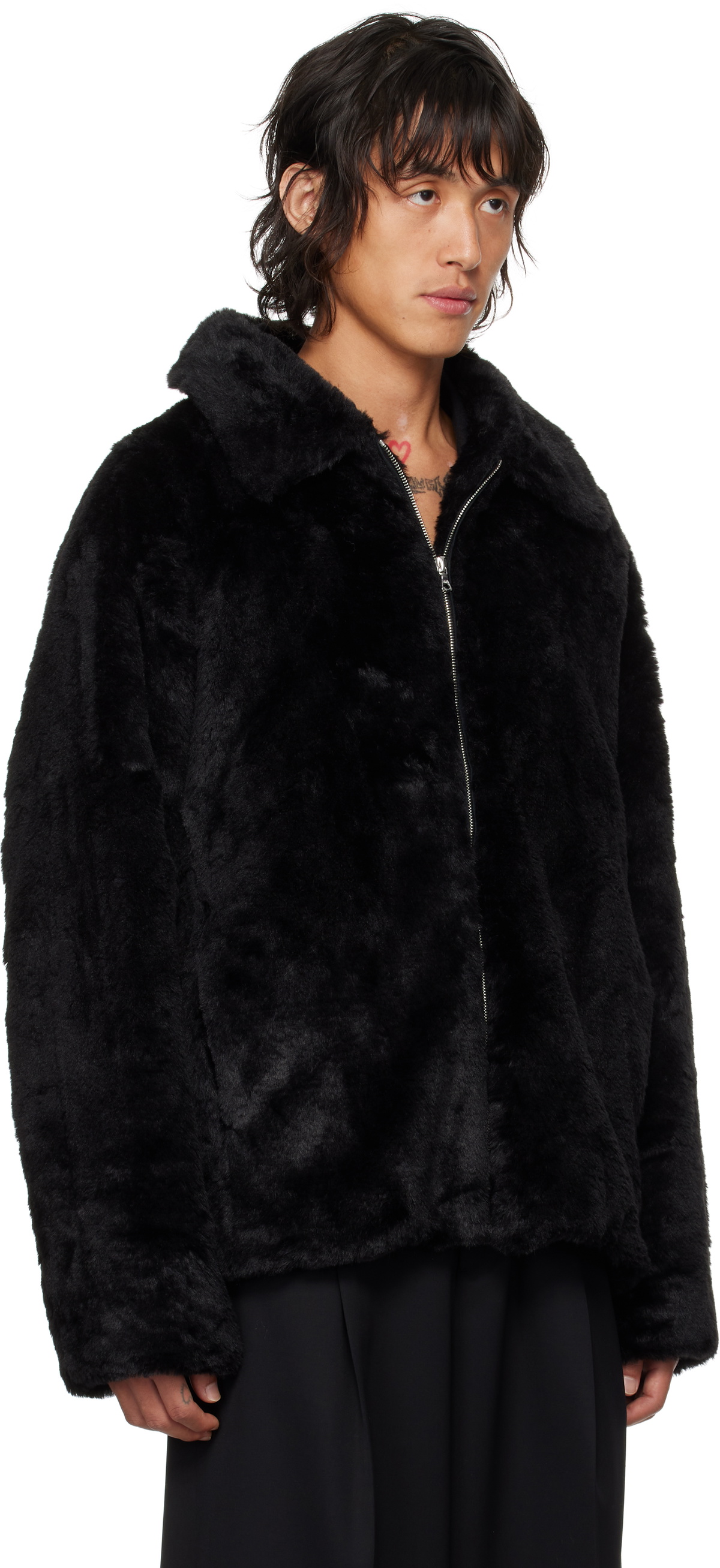 stein Black Acrylic Faux-Fur Jacket