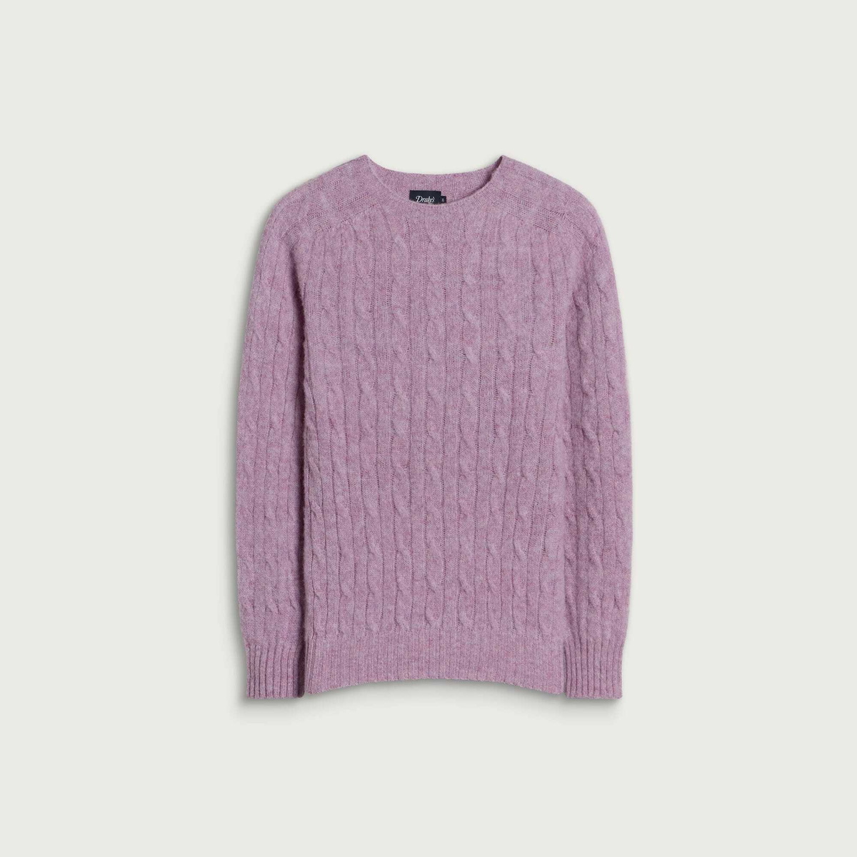 Drake's Men's Brushed Shetland Cable Jumper in Sweetpea