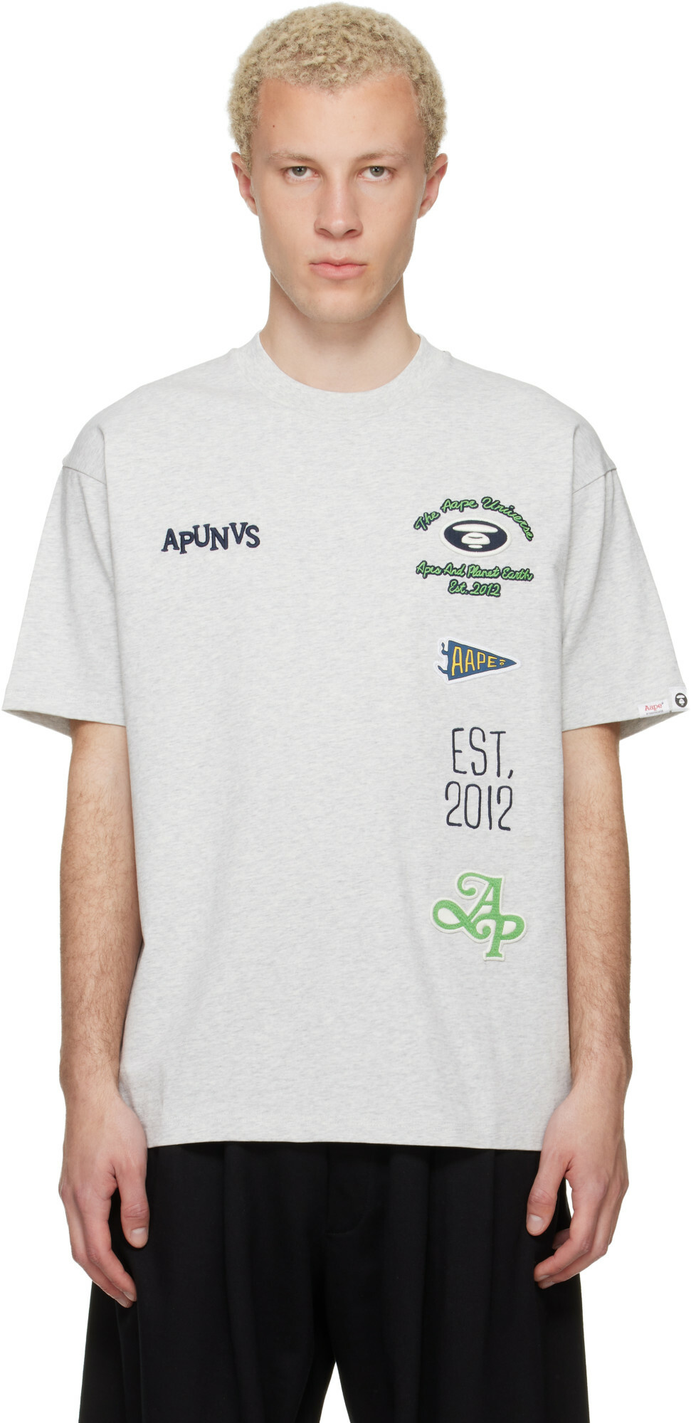 AAPE by A Bathing Ape Gray 'AAPEUNVS' Multi-Logo T-shirt