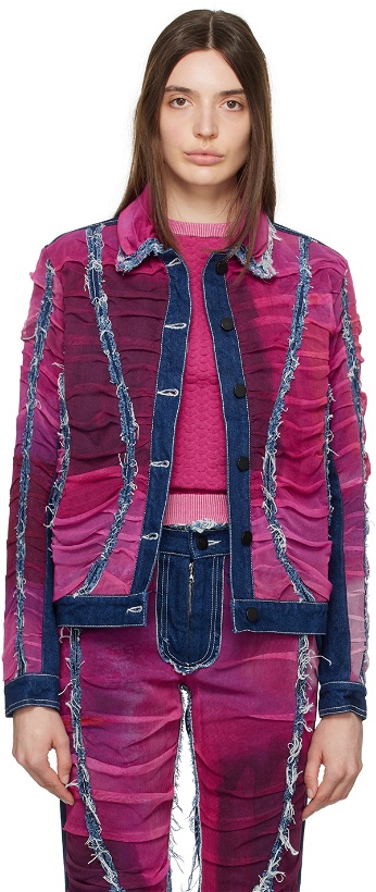 Photo: Paula Canovas Del Vas Indigo & Pink Paneled Denim Jacket