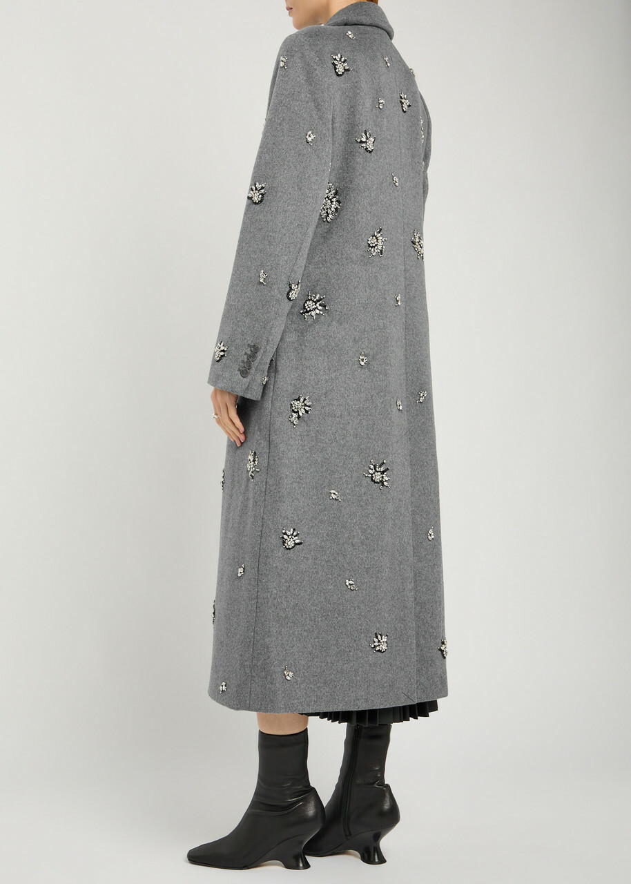 Simkhai Ganni Embellished Wool-blend Coat Grey