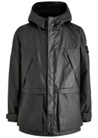 Stone Island Logo Panelled Hooded Leather Jacket Charcoal