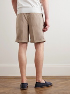 Brunello Cucinelli - Straight-Leg Pleated Cotton-Blend Twill Bermuda Shorts - Brown