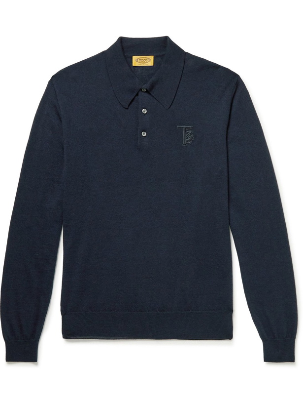 Photo: Tod's - Embroidered Merino Wool Polo Shirt - Blue