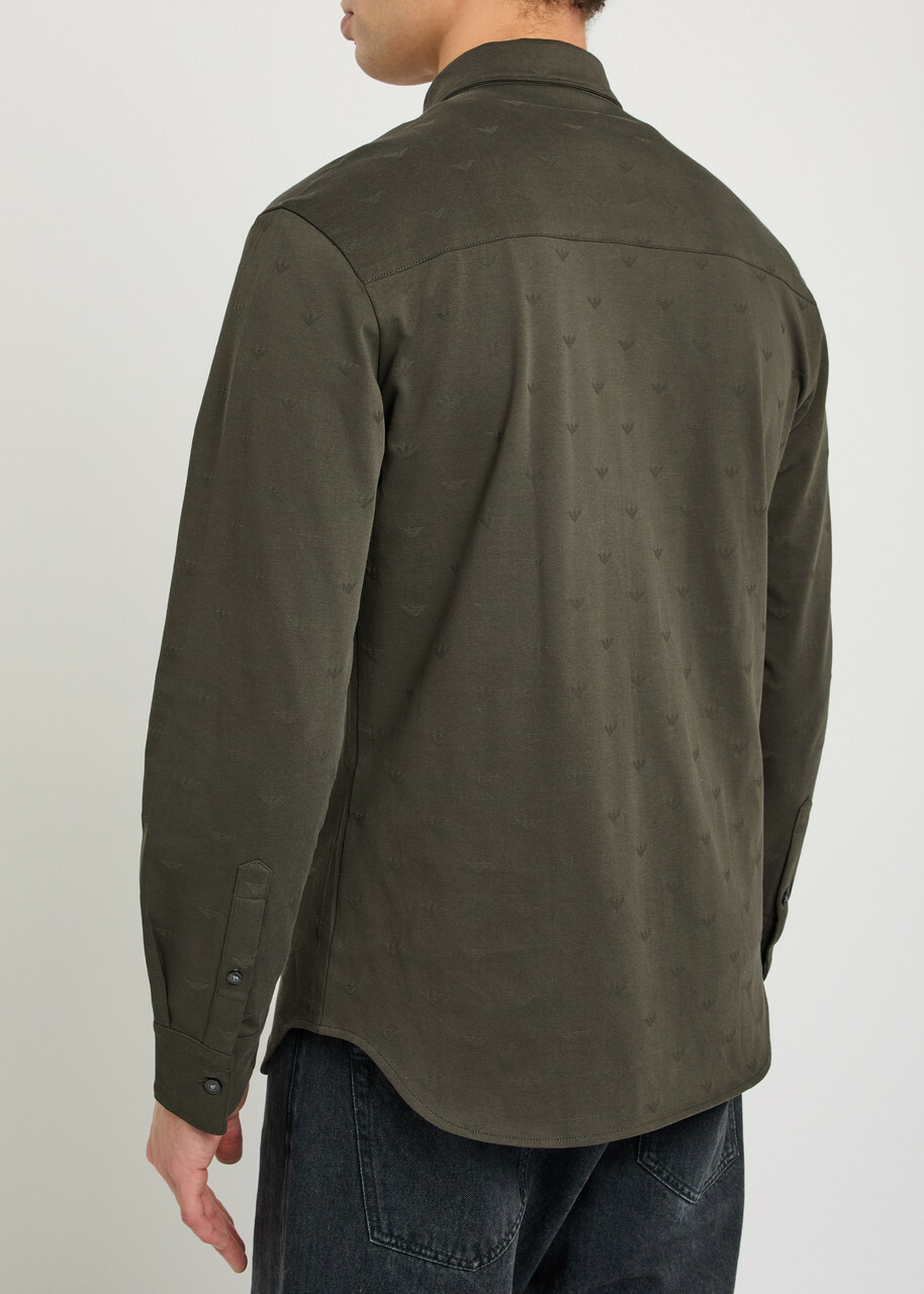 Emporio Armani Logo-intarsia Cotton Shirt Grey