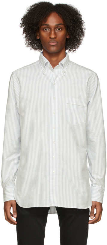 Photo: Drake's White Striped Oxford Shirt
