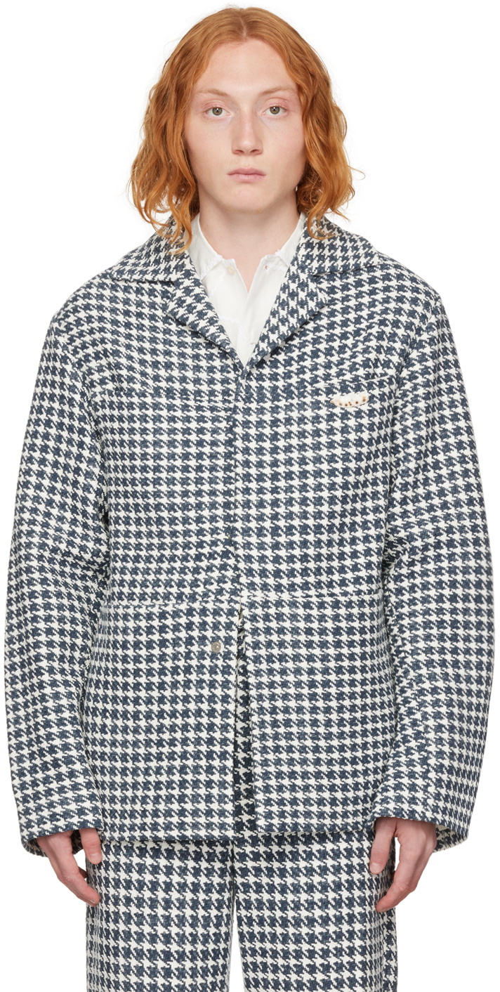 young n sang Navy & White Houndstooth Blazer
