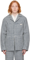 young n sang Navy & White Houndstooth Blazer