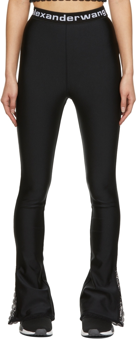 BNWT ALEXANDER WANG Lace Trim Flare Leggings (Size L) Black Pants RRP $370