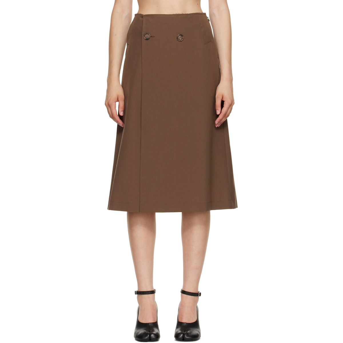 MM6 Maison Margiela Brown Double Breasted Midi Skirt
